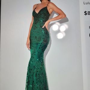 Lulu's Photo Finish Forest Green Sequin Lace Up Maxi Dress